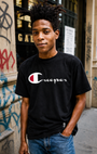 Black CREEPER Champ Tee for men, 100% combed cotton, with white and red "Creeper" logo.