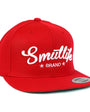 Classic Red Smutlife Tri-Star snapback baseball hat with white embroidered logo, flat brim, and adjustable fit.