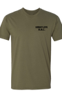 Men's army green cotton t-shirt with "SMUCLIFE N.Y.C." in black text on the chest.