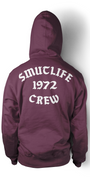 Grape SMUTLIFE 1972 N.Y.C. Unisex Hoodie, back view, with white "SMUTLIFE 1972 CREW" text.