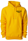 Gold SMUTLIFE N.Y.C. 1972 unisex hoodie with black text, shoestring drawcord, and front pouch pocket.