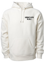 Cream SMUTLIFE N.Y.C. unisex hoodie with black text, shoestring drawcord, and front pocket.