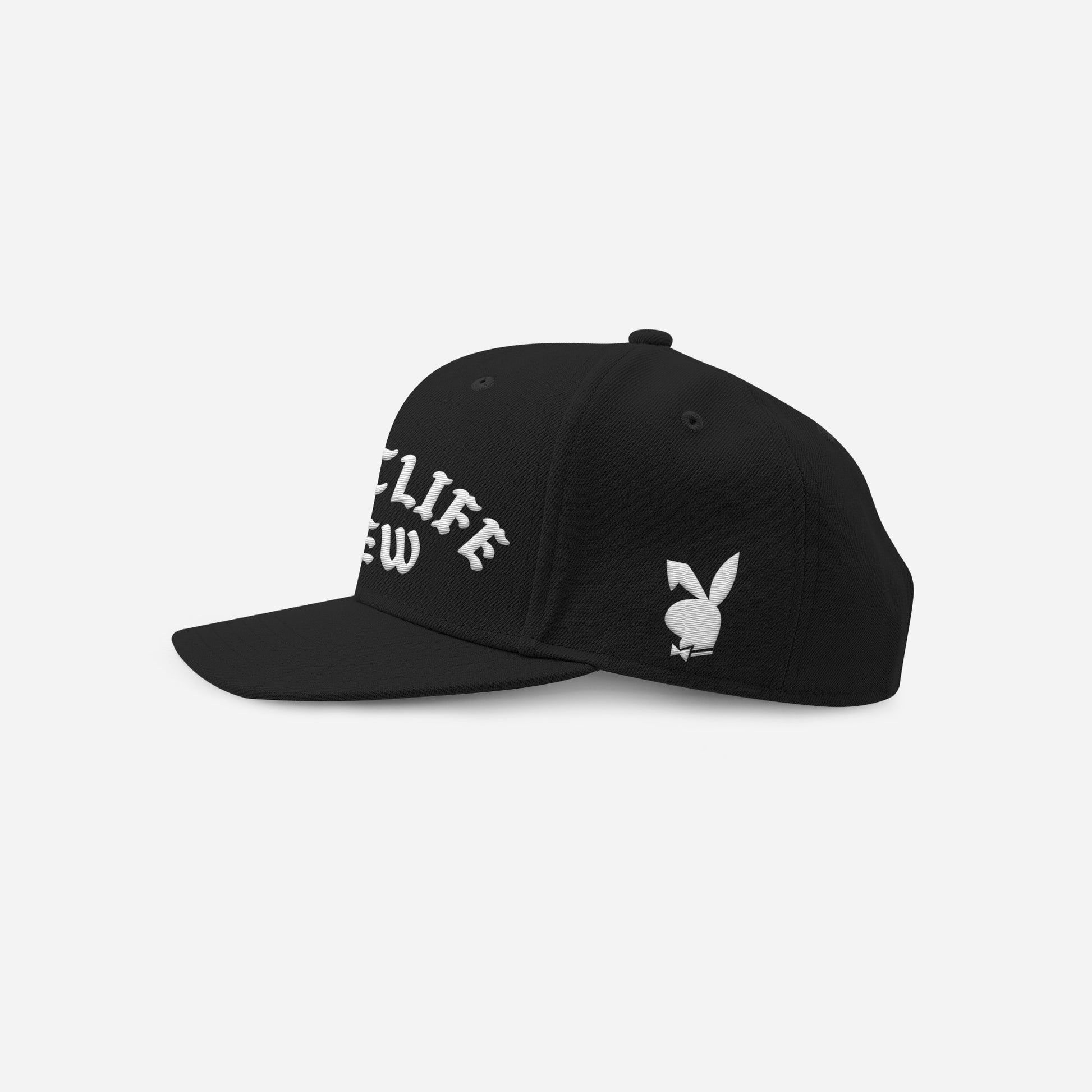 Black SMUTLIFE CREW 1972 snapback hat with white embroidered text and Playboy bunny logo.