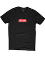 Black SMUTLIFE NYC script t-shirt with a red felt box logo on 100% combed ring-spun cotton.