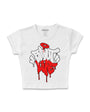 White Smutlife DRIP women's crop t-shirt with red graffiti-style logo.
