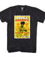 Black 100% combed ring-spun cotton t-shirt with a retro Jim Kelly "Sucka Chumps Slack N' Sleep" graphic.