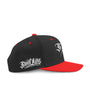 Smutlife S/L Script two-tone black and red flat brim snapback hat with white embroidered logo.