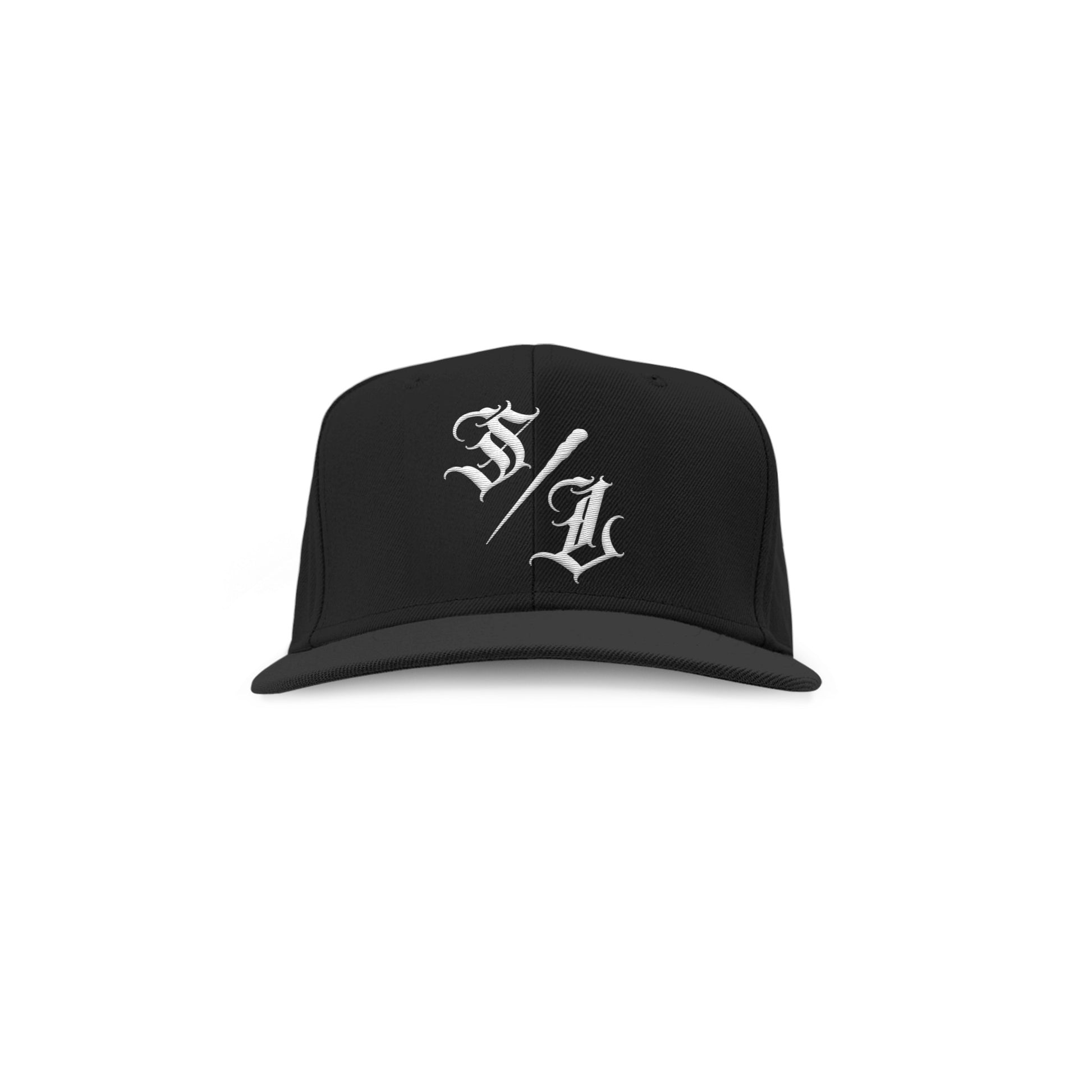 Black Smutlife S/L Script 6-panel snapback hat with white embroidered logo and flat brim.