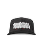 Black SMUTLIFE THROWIE 6-panel snapback hat with white graffiti text and red drips.