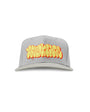 Smoke Grey SMUTLIFE THROWIE 6-Panel Snapback Hat with yellow and red graffiti logo.