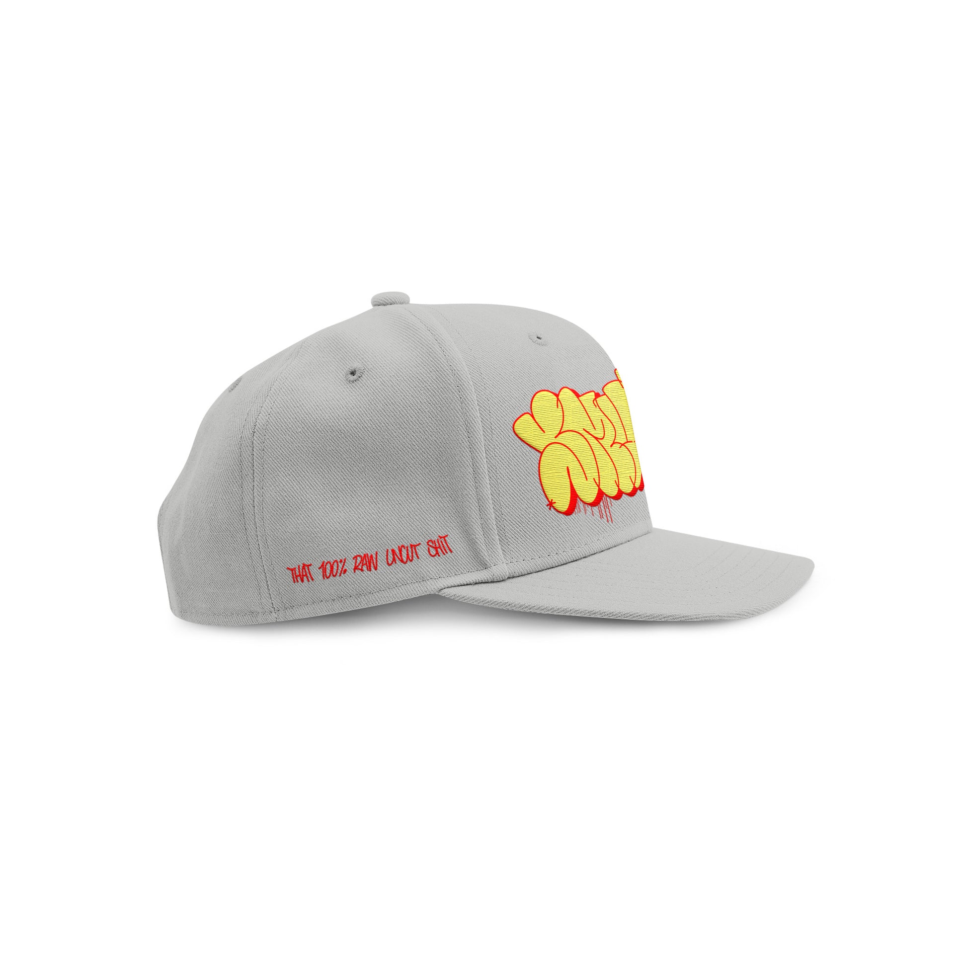 Smoke Grey SMUTLIFE THROWIE 6-panel snapback hat with flat bill and red graffiti design.