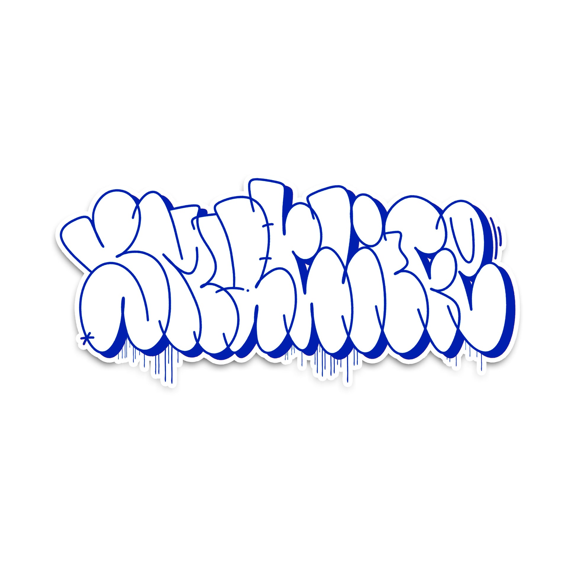 Smutlife THROWIE sticker, white with Dodger Blue graffiti-style text, glossy finish.