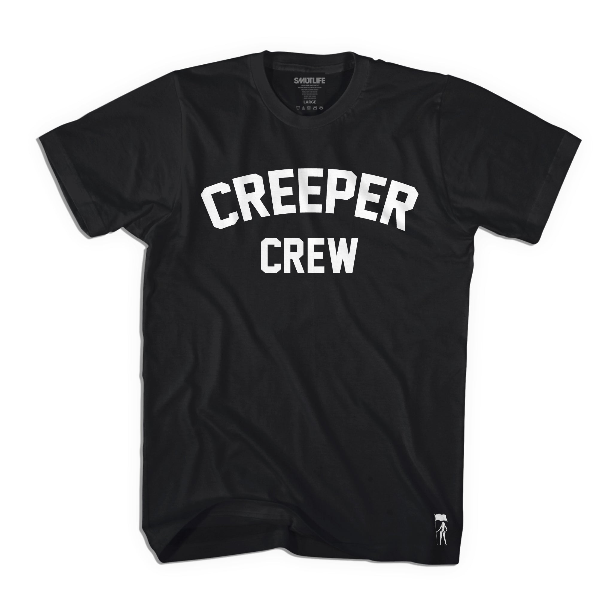Black Smutlife Original CREEPER CREW men's tee with white "CREEPER CREW" text, 100% combed cotton.