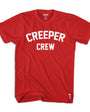 Red Smutlife Original CREEPER CREW men's large combed cotton tee with white text and small logo.