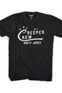 Black 100% combed cotton "CREEPER CREW DIRTY JERZY" tee with white text and stars.