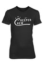 Black ladies' combed cotton tee with white "CREEPER CREW" text and three stars.