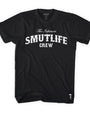 Black premium fit SMUTLIFE Crew t-shirt for men, made of combed ring-spun cotton with white text.