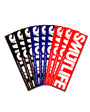 A fan of 12 "SMUTLIFE" brand stickers in black, blue, and red, each with "ONE HUNDRED PERCENT RAW & UNCUT" text.