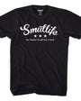 Black SMUTLIFE Tri-Star Men's Tee with white script logo, three stars, and "One Hundred Percent Raw & Uncut" text.